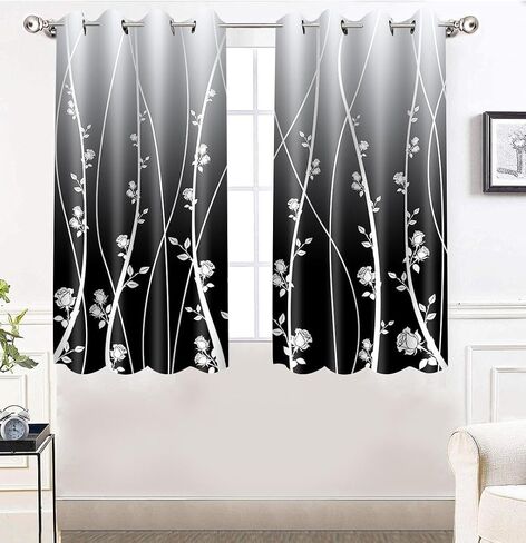 Gradient Blackout Curtain Fun Modern Farmhouse Floral Rose Pattern Printed Curtains for Living Room Bedroom Office Window Decoration 52x63 Inches（Black） CLLSMN310 in Saudi Arabia