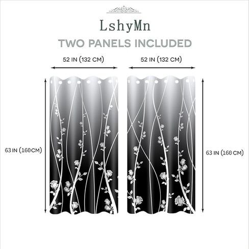 Gradient Blackout Curtain Fun Modern Farmhouse Floral Rose Pattern Printed Curtains for Living Room Bedroom Office Window Decoration 52x63 Inches（Black） CLLSMN310 in Saudi Arabia