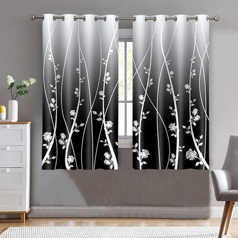 Gradient Blackout Curtain Fun Modern Farmhouse Floral Rose Pattern Printed Curtains for Living Room Bedroom Office Window Decoration 52x63 Inches（Black） CLLSMN310 in Saudi Arabia