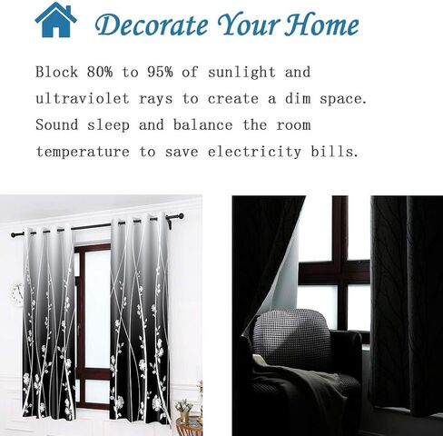 Gradient Blackout Curtain Fun Modern Farmhouse Floral Rose Pattern Printed Curtains for Living Room Bedroom Office Window Decoration 52x63 Inches（Black） CLLSMN310 in Saudi Arabia