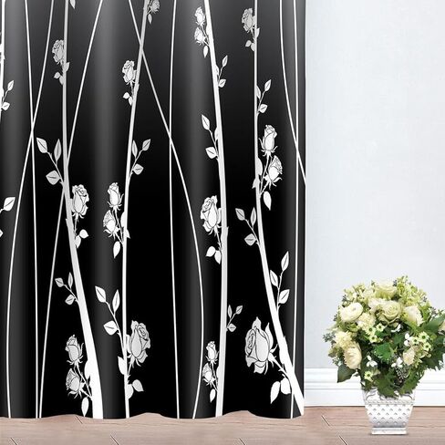 Gradient Blackout Curtain Fun Modern Farmhouse Floral Rose Pattern Printed Curtains for Living Room Bedroom Office Window Decoration 52x63 Inches（Black） CLLSMN310 in Saudi Arabia