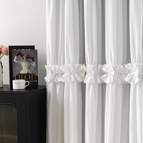 Thermal Insulated Blackout Window Curtains, Boho Ruffle Window Treatments with 3 Rows of Butterfly Flowers, Rustic Rod Pocket Drapes, 2 Panels (White, 52" W x 84" L) in Saudi Arabia
