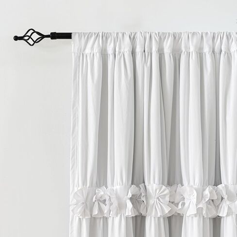 Thermal Insulated Blackout Window Curtains, Boho Ruffle Window Treatments with 3 Rows of Butterfly Flowers, Rustic Rod Pocket Drapes, 2 Panels (White, 52" W x 84" L) in Saudi Arabia