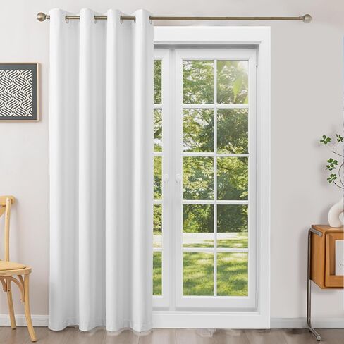 Flame-Retardant NFPA 701 Standard Curtain 84-inch Single Panel 100% Blackout Curtain Ideal for Bedrooms and Living Rooms Thermal Insulation Metal Ring Hanging System (42x84 inches,White) in Saudi Arabia