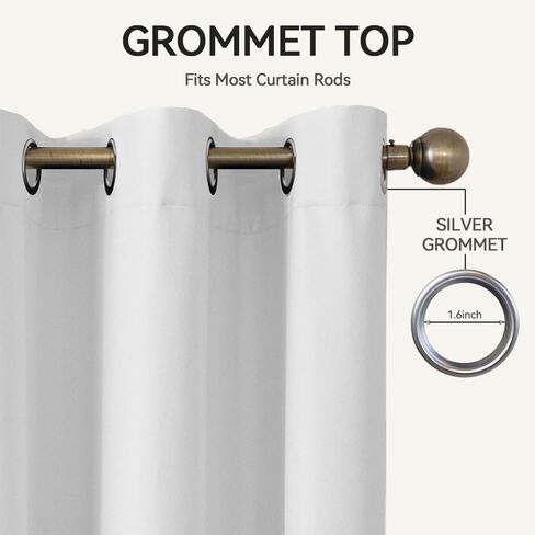 Flame-Retardant NFPA 701 Standard Curtain 84-inch Single Panel 100% Blackout Curtain Ideal for Bedrooms and Living Rooms Thermal Insulation Metal Ring Hanging System (42x84 inches,White) in Saudi Arabia