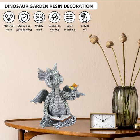 Reading Book Little Dragon Sculpture Cute Reading Book Dragon Statues Resin Sculptures Art Ornament Gift for Lawn Patio Yard Home Decor in Kuwait