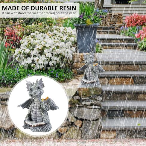 Reading Book Little Dragon Sculpture Cute Reading Book Dragon Statues Resin Sculptures Art Ornament Gift for Lawn Patio Yard Home Decor in Kuwait