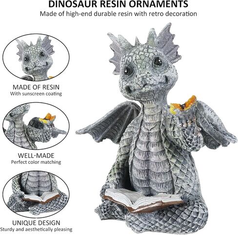 Reading Book Little Dragon Sculpture Cute Reading Book Dragon Statues Resin Sculptures Art Ornament Gift for Lawn Patio Yard Home Decor in Kuwait