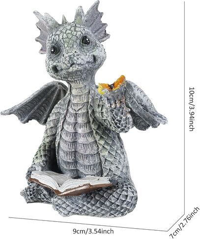Reading Book Little Dragon Sculpture Cute Reading Book Dragon Statues Resin Sculptures Art Ornament Gift for Lawn Patio Yard Home Decor in Kuwait