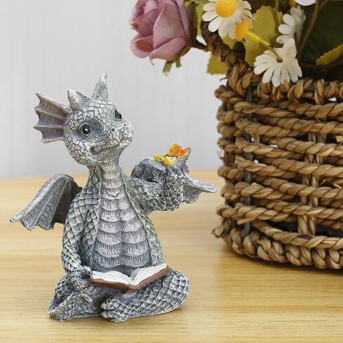 Reading Book Little Dragon Sculpture Cute Reading Book Dragon Statues Resin Sculptures Art Ornament Gift for Lawn Patio Yard Home Decor in Kuwait