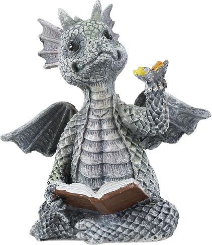 Reading Book Little Dragon Sculpture Cute Reading Book Dragon Statues Resin Sculptures Art Ornament Gift for Lawn Patio Yard Home Decor in Kuwait