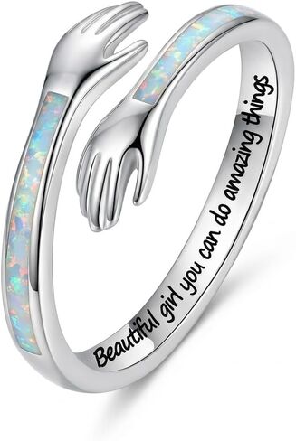 Opal Hug Rings for Women, Adjustable Opal Ring for Women Daughter Hand Ring Jewelry Birthday Gifts for Mom Wife Daughter Grandma Friends in Saudi Arabia