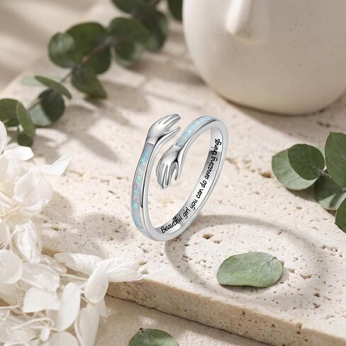 Opal Hug Rings for Women, Adjustable Opal Ring for Women Daughter Hand Ring Jewelry Birthday Gifts for Mom Wife Daughter Grandma Friends in Saudi Arabia