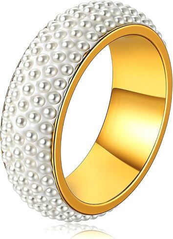 Vintage Pearl Rings - Cute & Dainty Stackable Minimalistic Jewelry for Women 14K Gold Filled ring, handpicked premium cultured freshwater in Saudi Arabia