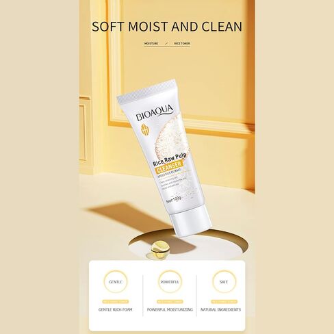 BIOAQUA Facial Rice Raw Pulp Foam Cleanser Face Deep Cleansing Soothes Skin Moisturizing Delicate 100g / 3.38fl.oz in Kuwait