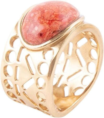 Barse Jewelry Pharoah Orange Sponge Coral and Golden Bronze Ring in Saudi Arabia