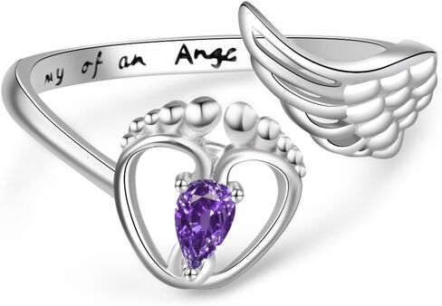 Mommy of an Angel Ring Sterling Silver Angel Wings Teardrop CZ Created Birthstone Jewelry Sympathy Gift Stillborn Ring Gift for Women Mother Mom Adjustable Size in Saudi Arabia