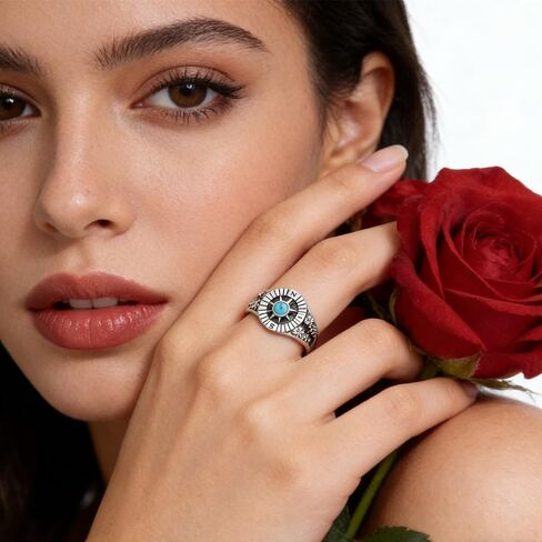 Vintage Compass Shaped Ring in 925 Sterling Silver – Adjustable Bohemian Style with Oxidized Finish, Victorian Elegance, Women's Fashion Accessory in Kuwait