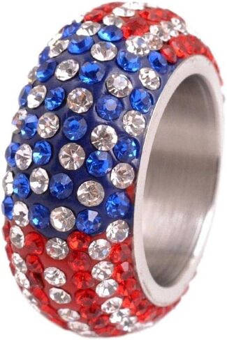 None American Flag Stainless Steel Rings for Women Rhinestones Charms Crystal Jewelry 7 Rows in Saudi Arabia