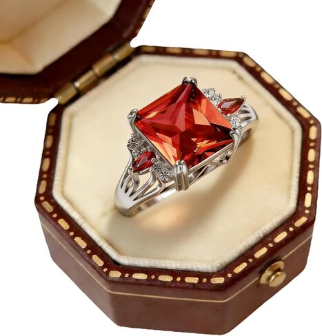Vintage 925 Sterling Silver Ruby Ring Cocktail Rings Square Cut Red Gemstone Cubic Zirconia Anniversary Promise Ring CZ Halo Ring Eternity Engagement Wedding Band Ring for Women TZ.87 in Kuwait