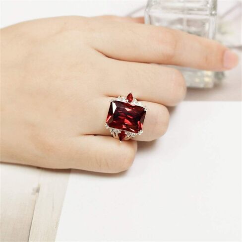 Vintage 925 Sterling Silver Ruby Ring Cocktail Rings Square Cut Red Gemstone Cubic Zirconia Anniversary Promise Ring CZ Halo Ring Eternity Engagement Wedding Band Ring for Women TZ.87 in Kuwait
