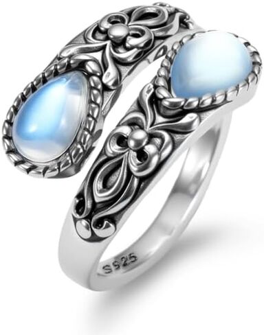 Birthstone Rings for Women Silver Tone Moonstone Chunky Unique Design Boho Adjustable Vintage Elegant Thumb Statement Birthstone Ring Fashion Jewelry for Daily Wear Birthday Occasion in Saudi Arabia