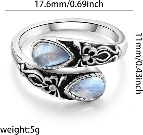 Birthstone Rings for Women Silver Tone Moonstone Chunky Unique Design Boho Adjustable Vintage Elegant Thumb Statement Birthstone Ring Fashion Jewelry for Daily Wear Birthday Occasion in Saudi Arabia