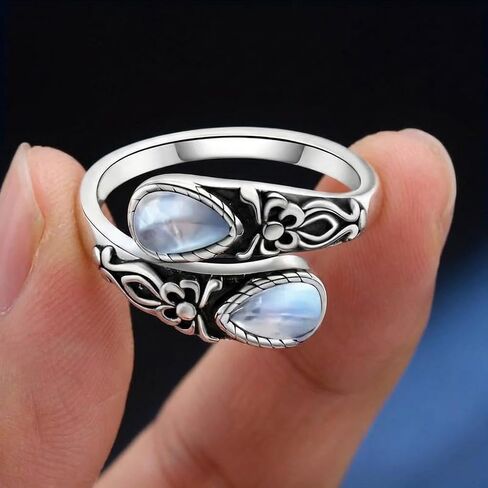 Birthstone Rings for Women Silver Tone Moonstone Chunky Unique Design Boho Adjustable Vintage Elegant Thumb Statement Birthstone Ring Fashion Jewelry for Daily Wear Birthday Occasion in Saudi Arabia