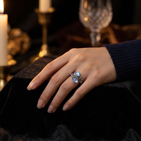 Birthstone Rings for Women Silver Tone Moonstone Chunky Unique Design Boho Adjustable Vintage Elegant Thumb Statement Birthstone Ring Fashion Jewelry for Daily Wear Birthday Occasion in Saudi Arabia