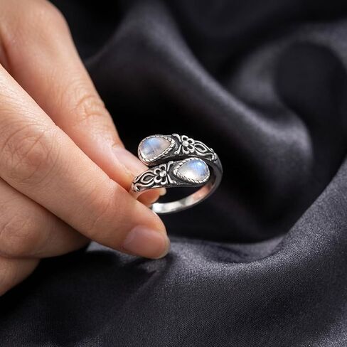 Birthstone Rings for Women Silver Tone Moonstone Chunky Unique Design Boho Adjustable Vintage Elegant Thumb Statement Birthstone Ring Fashion Jewelry for Daily Wear Birthday Occasion in Saudi Arabia