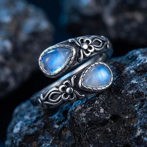 Birthstone Rings for Women Silver Tone Moonstone Chunky Unique Design Boho Adjustable Vintage Elegant Thumb Statement Birthstone Ring Fashion Jewelry for Daily Wear Birthday Occasion in Saudi Arabia
