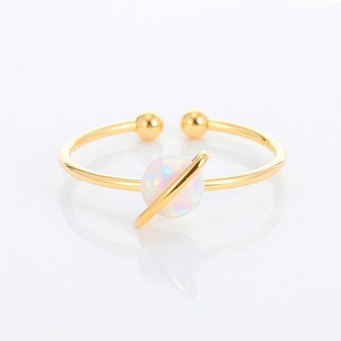 MUSTHAVE Dreamy Planet Opal Ring, 14K Gold Plated Celestial Saturn Ring, Romantic Jewelry for Her, Adjustable Dainty Open Ring, Hypoallergenic Premium Korean Craftsmanship in Saudi Arabia