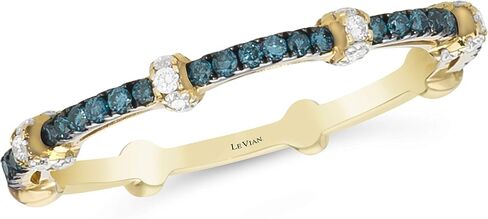LeVian 14K Yellow Gold 1/3 Cttw Blue & White Diamond Slim Station Ring (G-H & Fancy Blue Color, VS2-SI1 & SI1-SI2 Clarity) - Size 7 in Kuwait