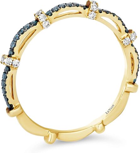 LeVian 14K Yellow Gold 1/3 Cttw Blue & White Diamond Slim Station Ring (G-H & Fancy Blue Color, VS2-SI1 & SI1-SI2 Clarity) - Size 7 in Kuwait