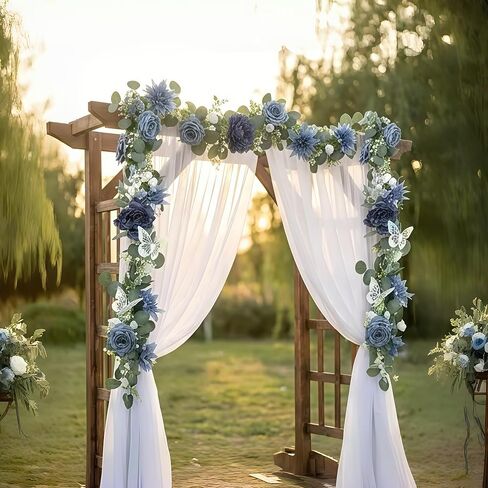 Eucalyptus Garland with Flowers - 1 Pack 5.9 FT Fake Flower Garland with Butterflies Faux Rose Greenery Garlands for Wedding Table Backdrop Arch Centerpieces Decorations - Navy Blue in Saudi Arabia