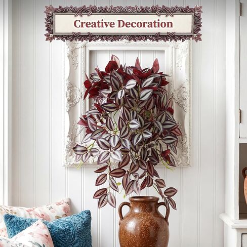 2pcs Fake Wandering Jew Hanging Plant 16″ 87 Leaves Faux Eyebrow Vine Realistic Silk Artificial Eyebrow Leaves Flowers for Home Office Wall Indoor Outdoor Garden Party Decoration (Red) in Saudi Arabia
