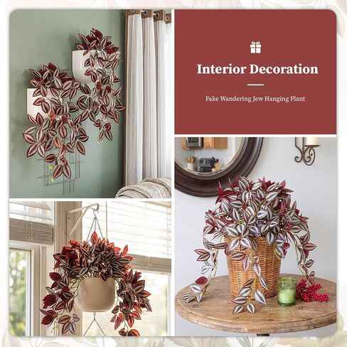 2pcs Fake Wandering Jew Hanging Plant 16″ 87 Leaves Faux Eyebrow Vine Realistic Silk Artificial Eyebrow Leaves Flowers for Home Office Wall Indoor Outdoor Garden Party Decoration (Red) in Saudi Arabia