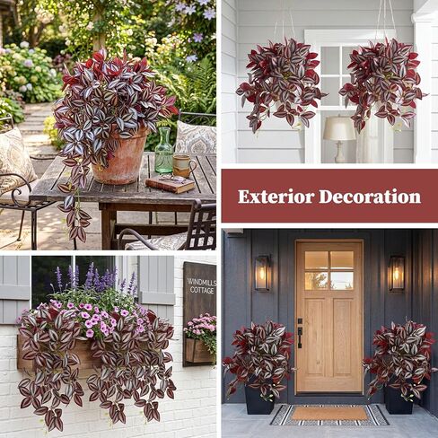 2pcs Fake Wandering Jew Hanging Plant 16″ 87 Leaves Faux Eyebrow Vine Realistic Silk Artificial Eyebrow Leaves Flowers for Home Office Wall Indoor Outdoor Garden Party Decoration (Red) in Saudi Arabia