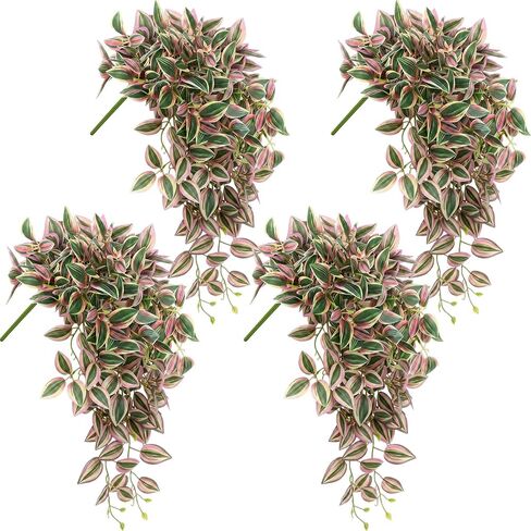 2pcs Fake Wandering Jew Hanging Plant 16″ 87 Leaves Faux Eyebrow Vine Realistic Silk Artificial Eyebrow Leaves Flowers for Home Office Wall Indoor Outdoor Garden Party Decoration (Red) in Saudi Arabia