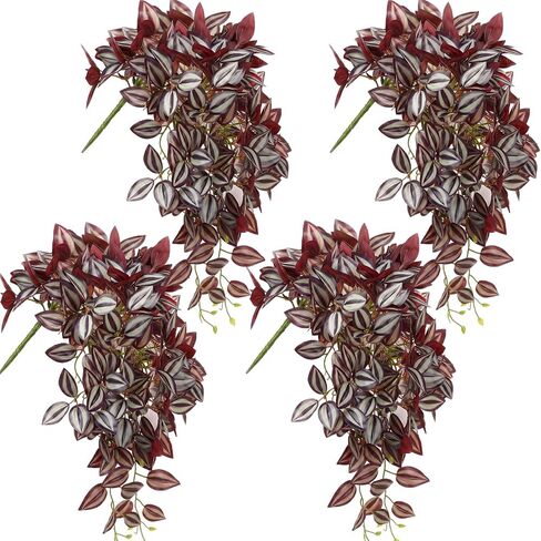 2pcs Fake Wandering Jew Hanging Plant 16″ 87 Leaves Faux Eyebrow Vine Realistic Silk Artificial Eyebrow Leaves Flowers for Home Office Wall Indoor Outdoor Garden Party Decoration (Red) in Saudi Arabia