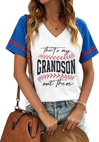 Baseball Shirts Women Baseball Mom Shirt Game Day Outfits Funny Baseball Graphic V Neck Short Sleeve Tops in Kuwait
