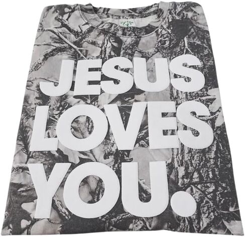 ملابس الشارع المسيحية | تي شيرت Camo Jesus Loves You كبير الحجم | طباعة نفخة in Kuwait