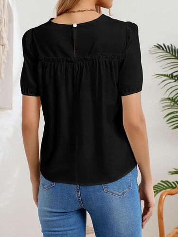 Womens Puff Sleeve Babydoll Peplum Tops 2026 Summer Cotton Tshirts Smoked Pleated Loose Dressy Casual Flowy Blouse in Saudi Arabia