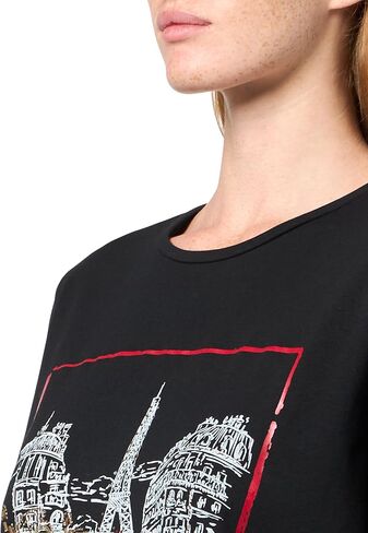 تي شيرت بشعار الملابس الرياضية للنساء من KARL LAGERFELD Paris، أسود، مقاس صغير in Kuwait