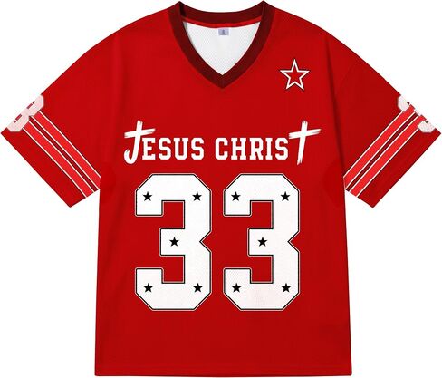 Jesus Jersey Oversized V Neck Christian T-Shirts for Men Women Y2k 33 Graphic Football Jersey Streetwear Top in Saudi Arabia