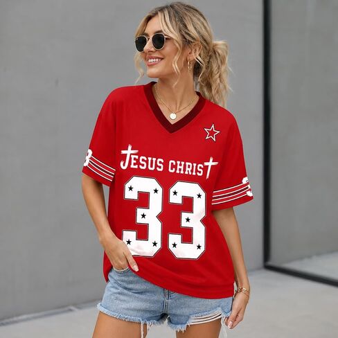 Jesus Jersey Oversized V Neck Christian T-Shirts for Men Women Y2k 33 Graphic Football Jersey Streetwear Top in Saudi Arabia