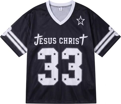 Jesus Jersey Oversized V Neck Christian T-Shirts for Men Women Y2k 33 Graphic Football Jersey Streetwear Top in Saudi Arabia