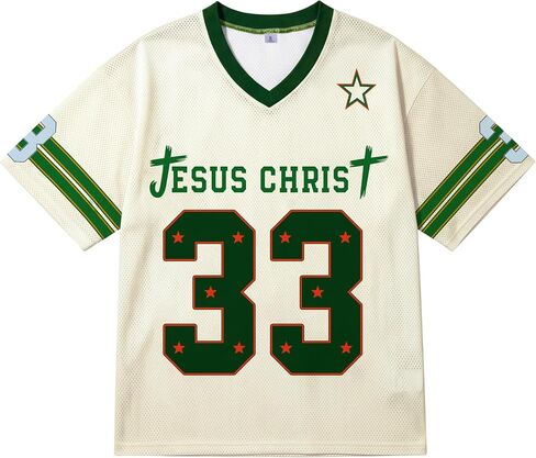 Jesus Jersey Oversized V Neck Christian T-Shirts for Men Women Y2k 33 Graphic Football Jersey Streetwear Top in Saudi Arabia