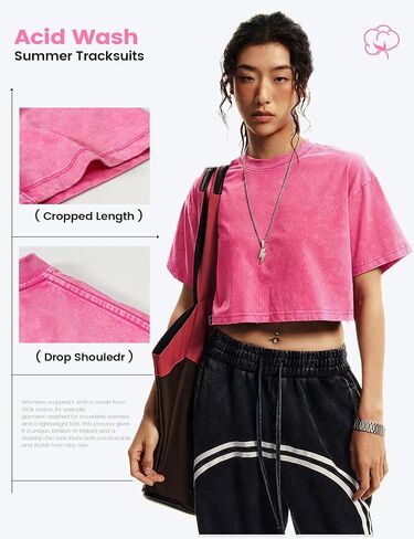 Yimoon Cropped T Shirts for Women Vintage Acid Wash Tees Short Sleeve Cotton Crop Top(BlackGreyApricot-S) in Kuwait