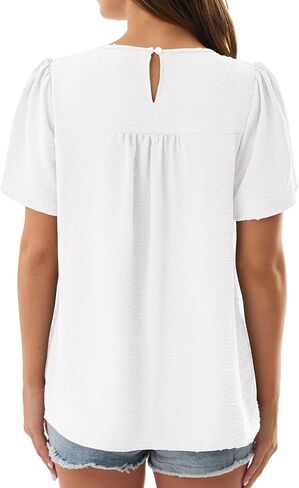 NORACORA Womens Short Sleeve Tops Summer Crewneck Shirts Casual Chiffon Blouses Flowy Lace Hem Boho 2026 Trendy Clothes in Saudi Arabia